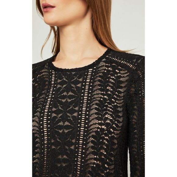 New! BCBGMAXAZRIA Waving Vines Long Sleeve Lace Shift Dress Size XS Black - Picture 5 of 10